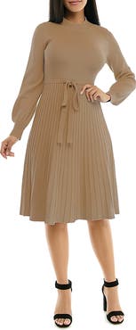 Nina Leonard Tie Waist Fit & Flare Sweater Dress