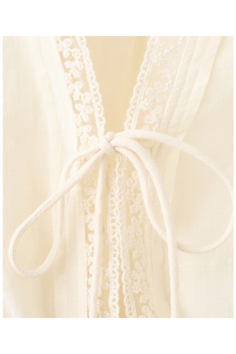 Tie Front Ruffled Lace Trim Top, Alternate, color, ECRU