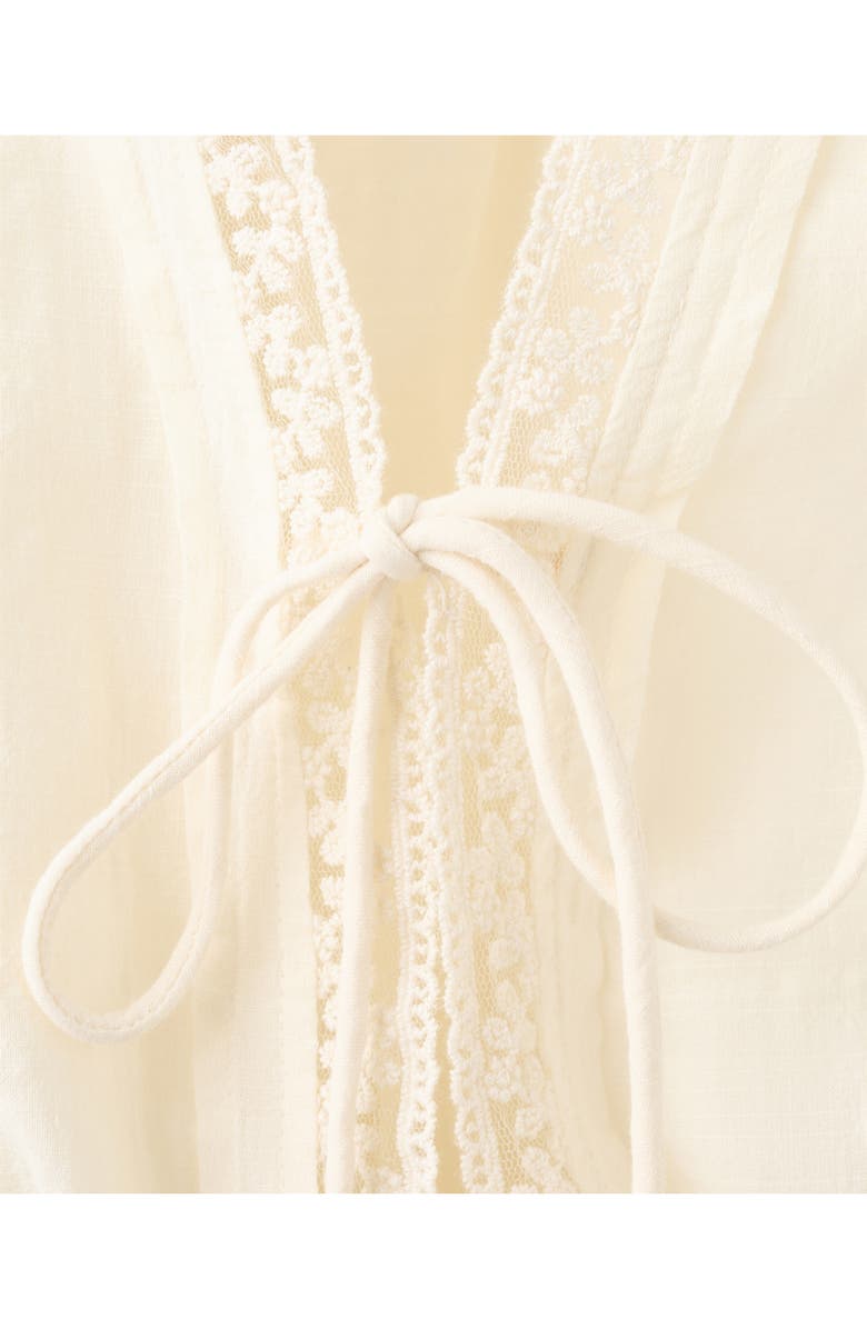 MANGO Tie Front Ruffled Lace Trim Top, Alternate, color,