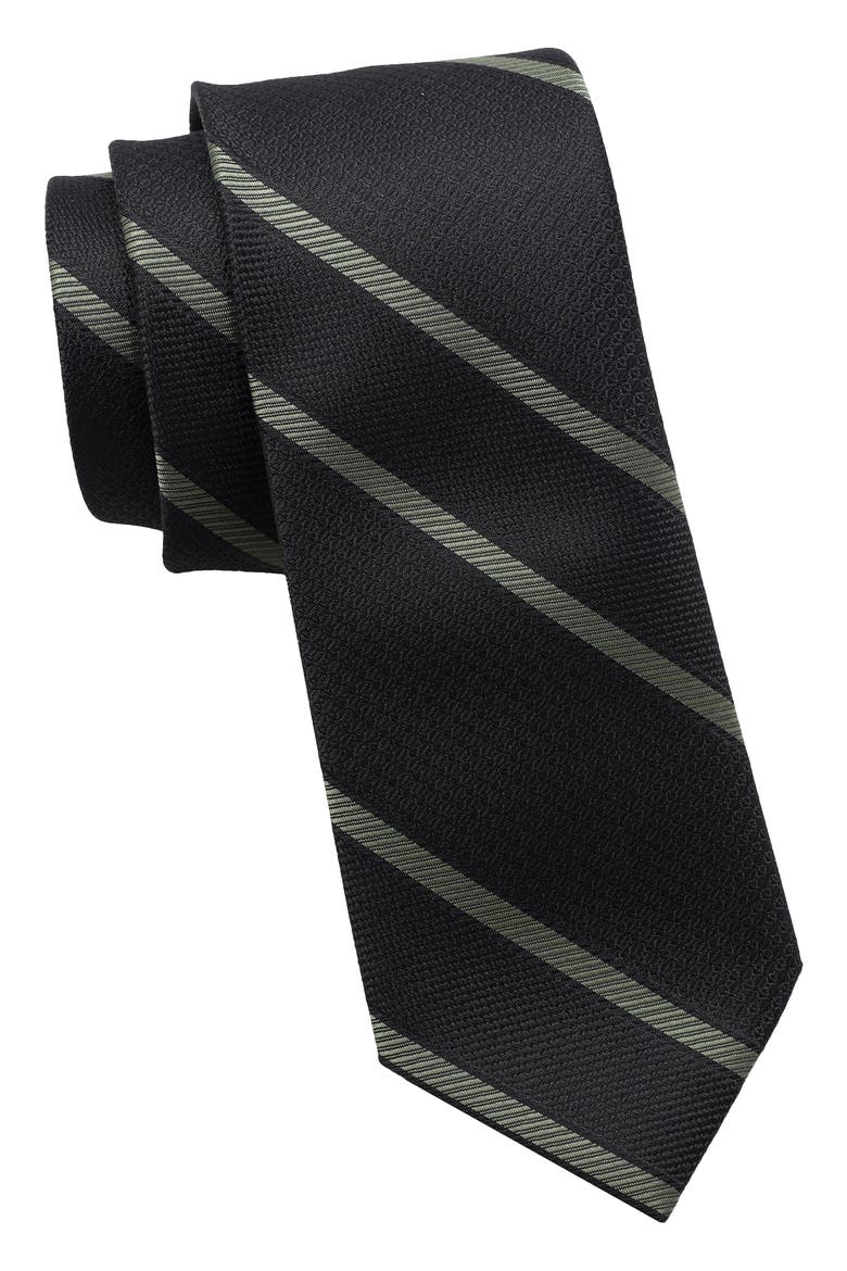 Textured Striped Tie, Main, color, BLACK/ OLIVE
