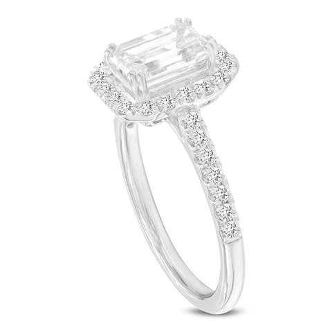 Valora 14K White Gold Emerald Cut Lab Grown Diamond Halo Engagement Ring - 1.95 ctw
