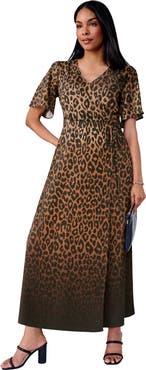 Jessica London Flutter Sleeve Wrap Maxi Dress