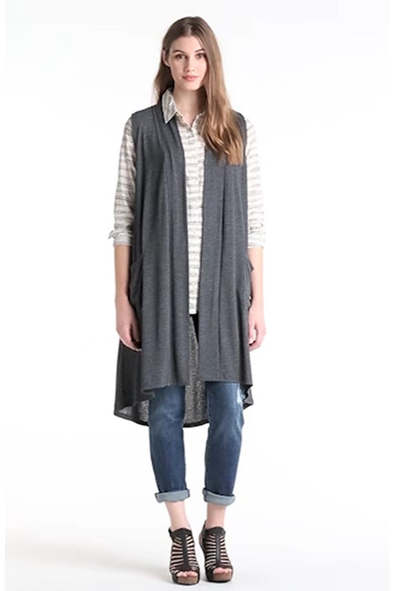 Long Open Front Vest, Alternate, color, CHARCOAL