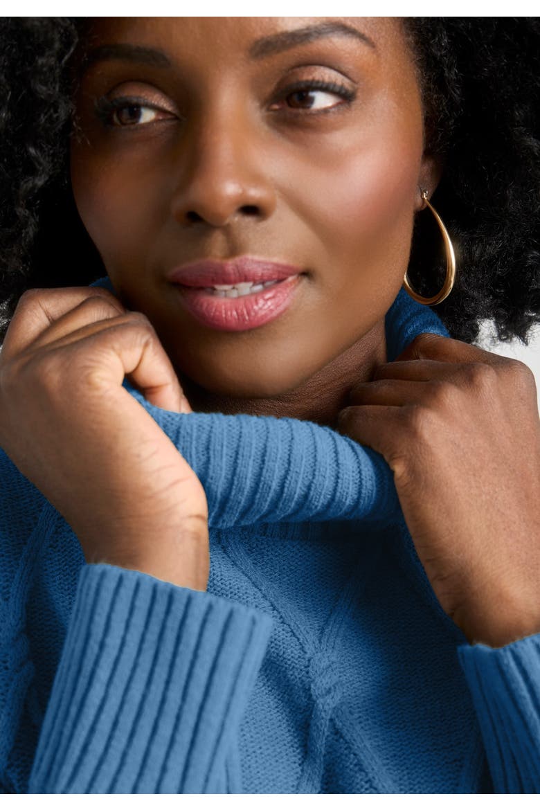 Cable Turtleneck Sweater, Alternate, color, DUSTY INDIGO