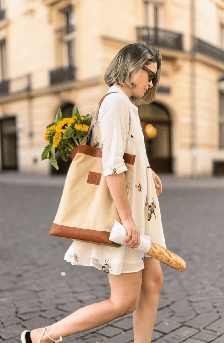 JURGI Everything Tote in Canvas and Leather, Alternate, color, Beige