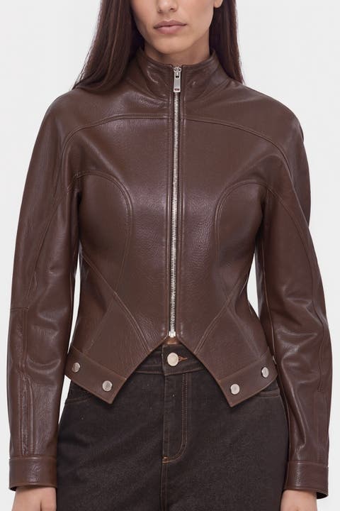 Stand Collar Leather Jacket