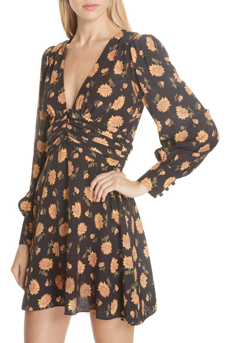 Marion Floral Silk Dress, Alternate, color, BLACK MULTI