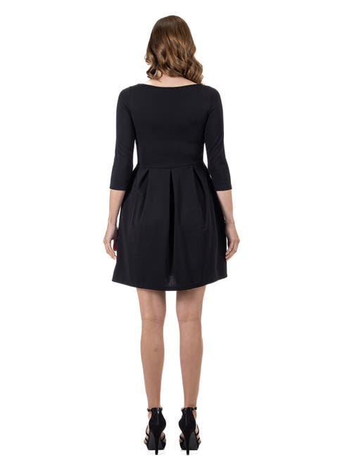 24seven Comfort Apparel Three Quarter Sleeve Fit And Flare Mini Dress In Black