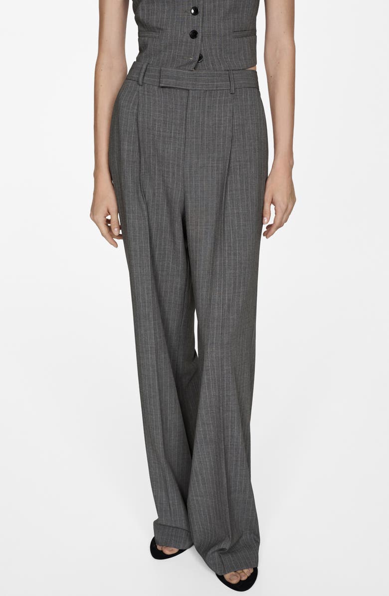 MANGO Pinstripe Pleat Front Pants, Main, color, 