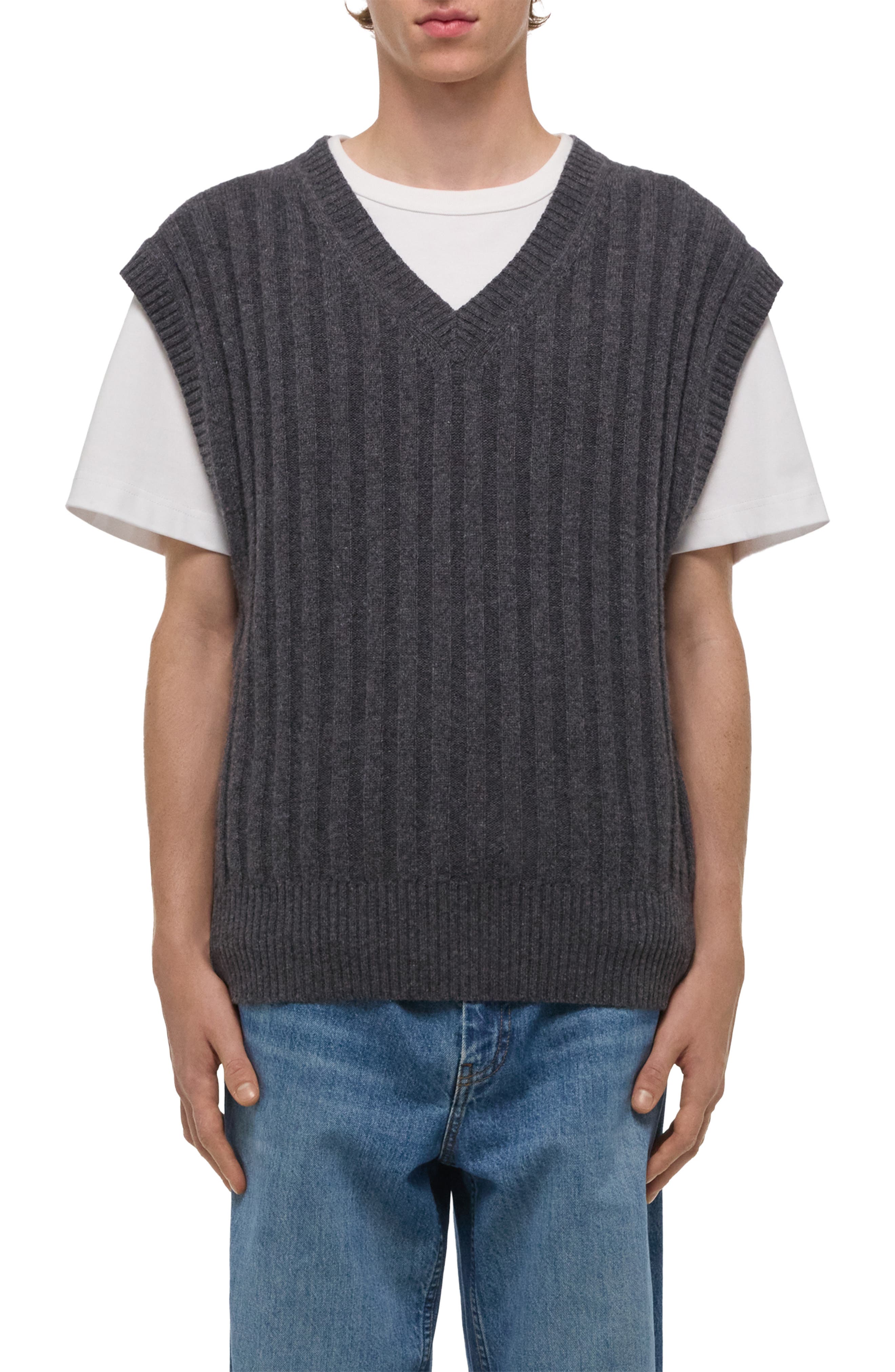 Zephir Oversize V-Neck Ribbed Wool Blend Sweater Vest