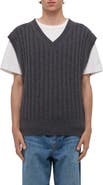 Helmut Lang Zephir Oversize V-Neck Ribbed Wool Blend Sweater Vest