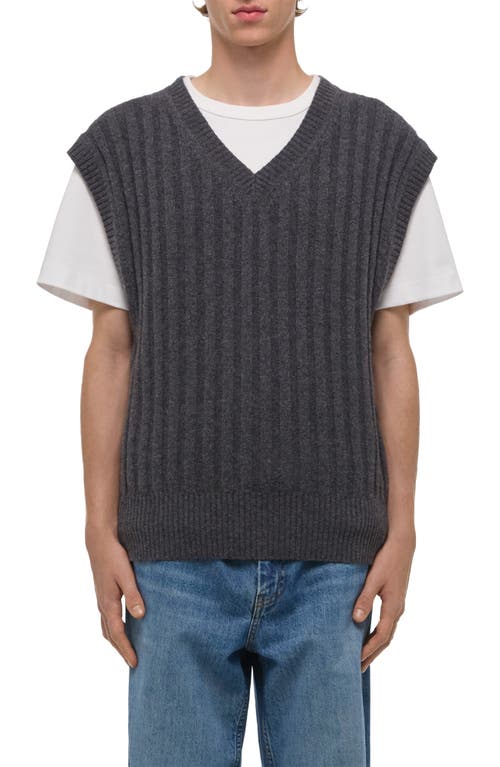 Helmut Lang Zephir Oversize V-neck Ribbed Wool Blend Sweater Vest In Gray