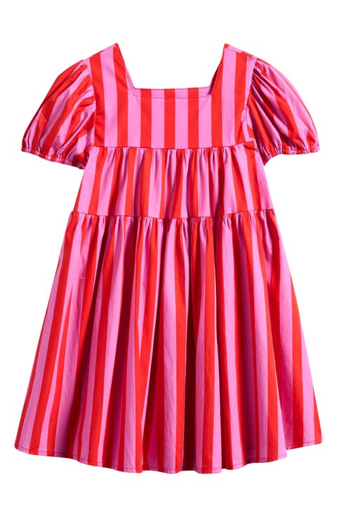 Kids' Circus Stripe Tiered Cotton Dress