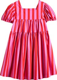 ALL SMALL.CO Kids' Circus Stripe Tiered Cotton Dress