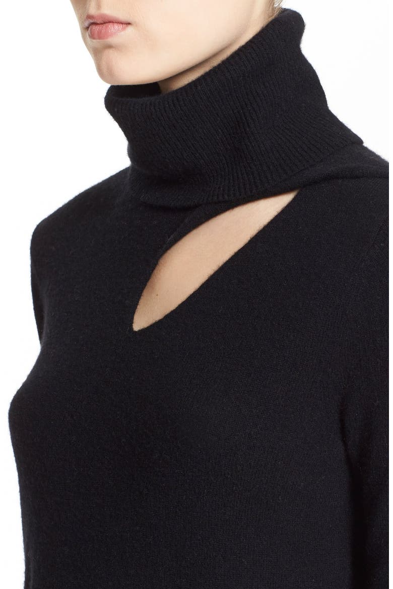 A.L.C 'Billy' Cutout Wool & Cashmere Turtleneck Sweater, Alternate, color, BLACK