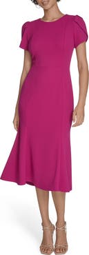 Calvin Klein Tulip Sleeve Crepe A-Line Midi Dress