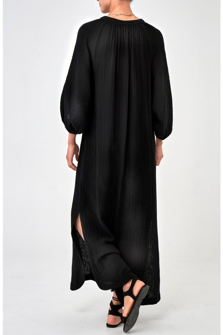 Avery Long Tie Neck Dress Gauze Caftan, Alternate, color, Black