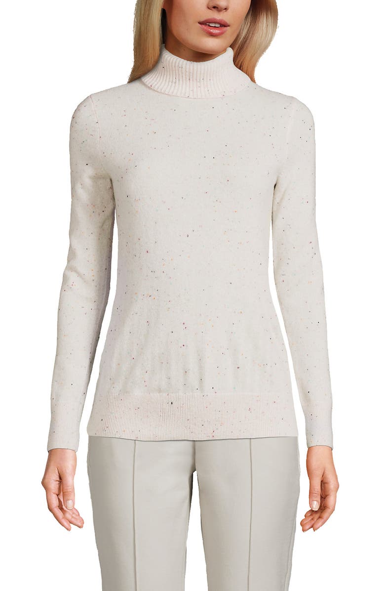 Lands' End Tall Cashmere Turtleneck Sweater, Main, color, Fresh Ivory Rainbow Donegal