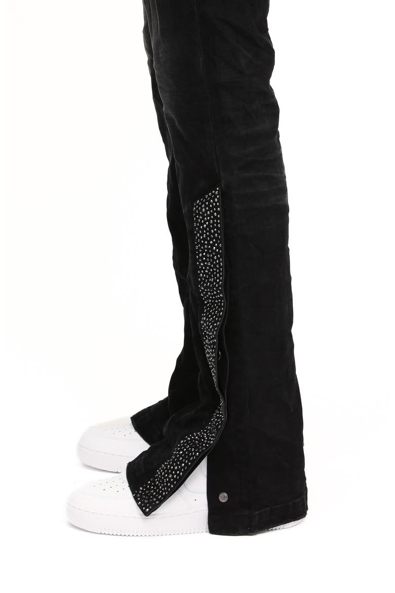 Crystal Side Snap Flare Jeans, Alternate, color, BLACK