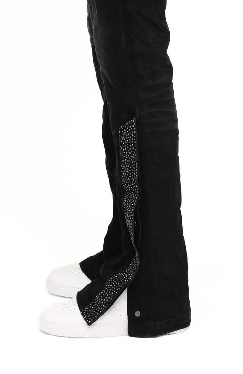Purple Brand Crystal Side Snap Flare Jeans In Black