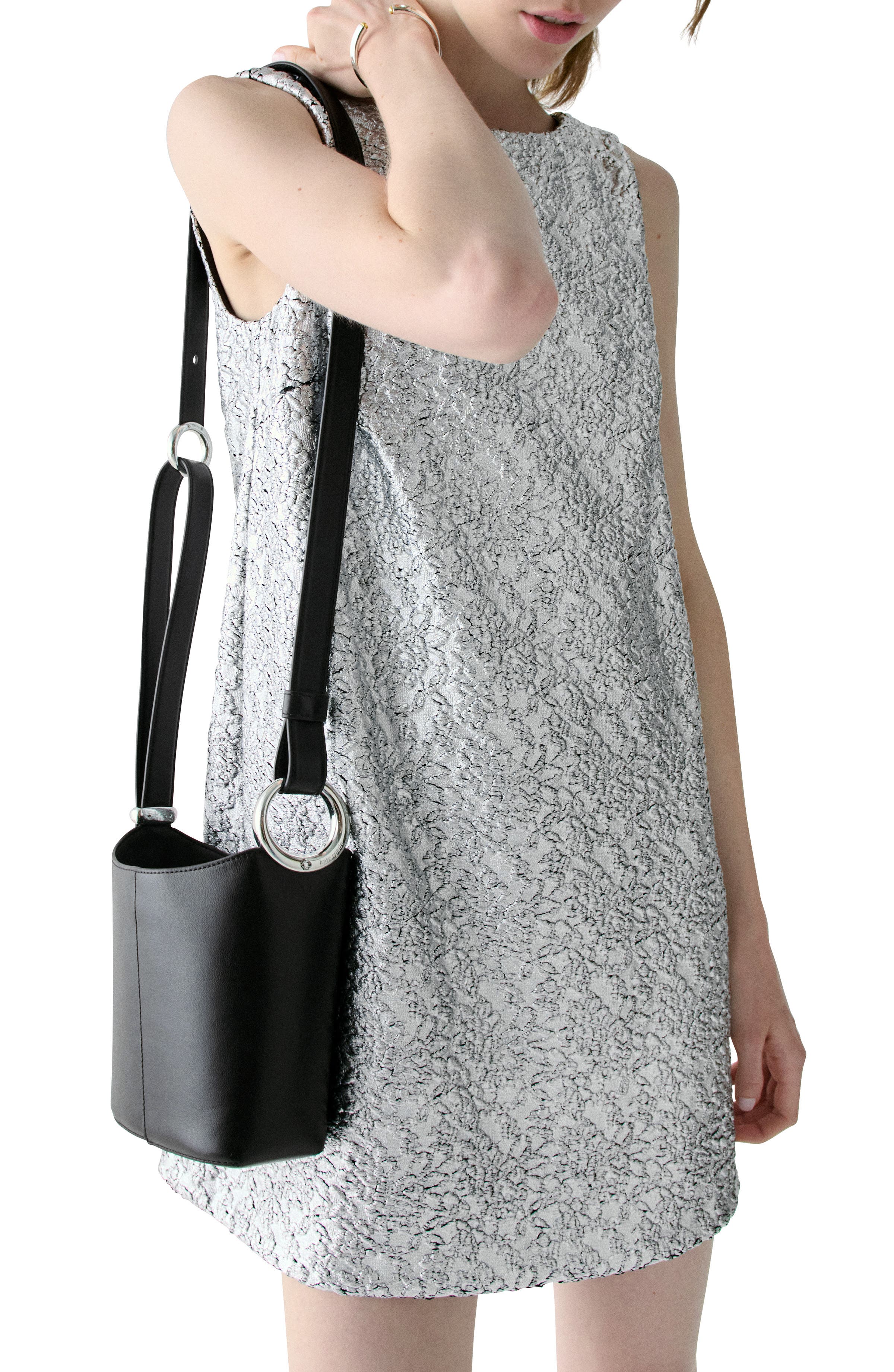 Kate Spade New York mini halo fine grain leather bucket bag, Alternate, color, Black