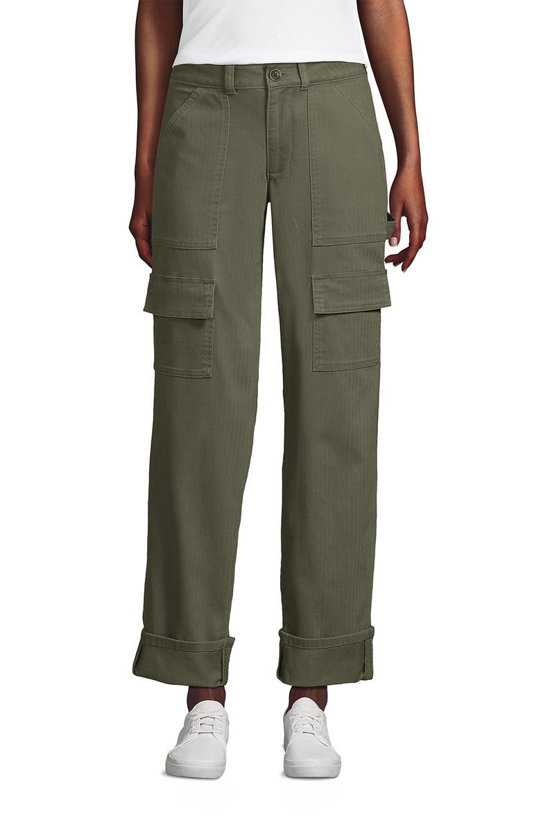 Lands' End Chino Mid Rise Straight Leg Cargo Ankle Pants, Alternate, color, River Stone Green