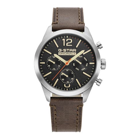 G-star Originals Chronograph - 40mm, Black Dial, Stainless Steel Case, Brown Leather Strap Watch