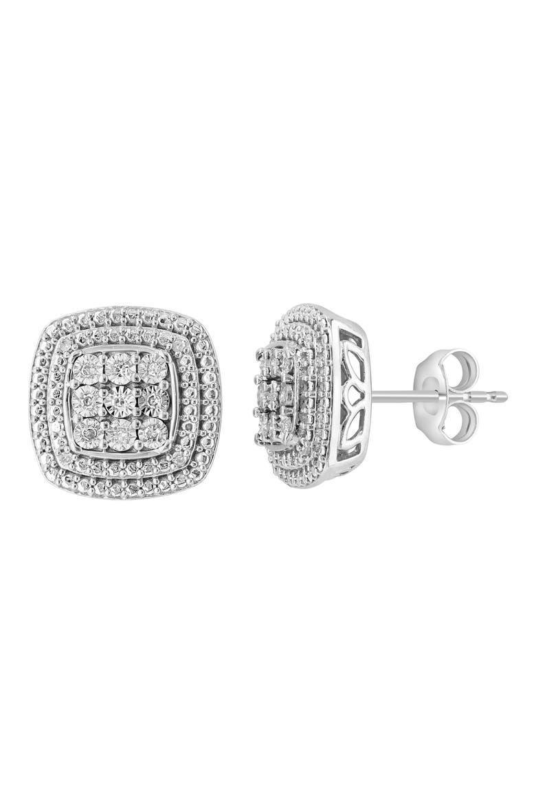 Diamond Cushion Stud Earrings, Main, color, SILVER