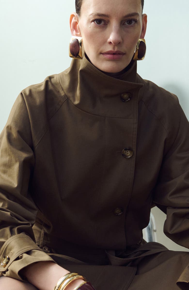 MANGO Funnel Neck Belted Trench Coat, Alternate, color, Medium Brown