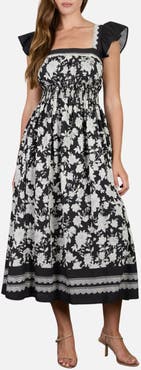 Blu Pepper Floral Flutter Sleeve Midi Dress