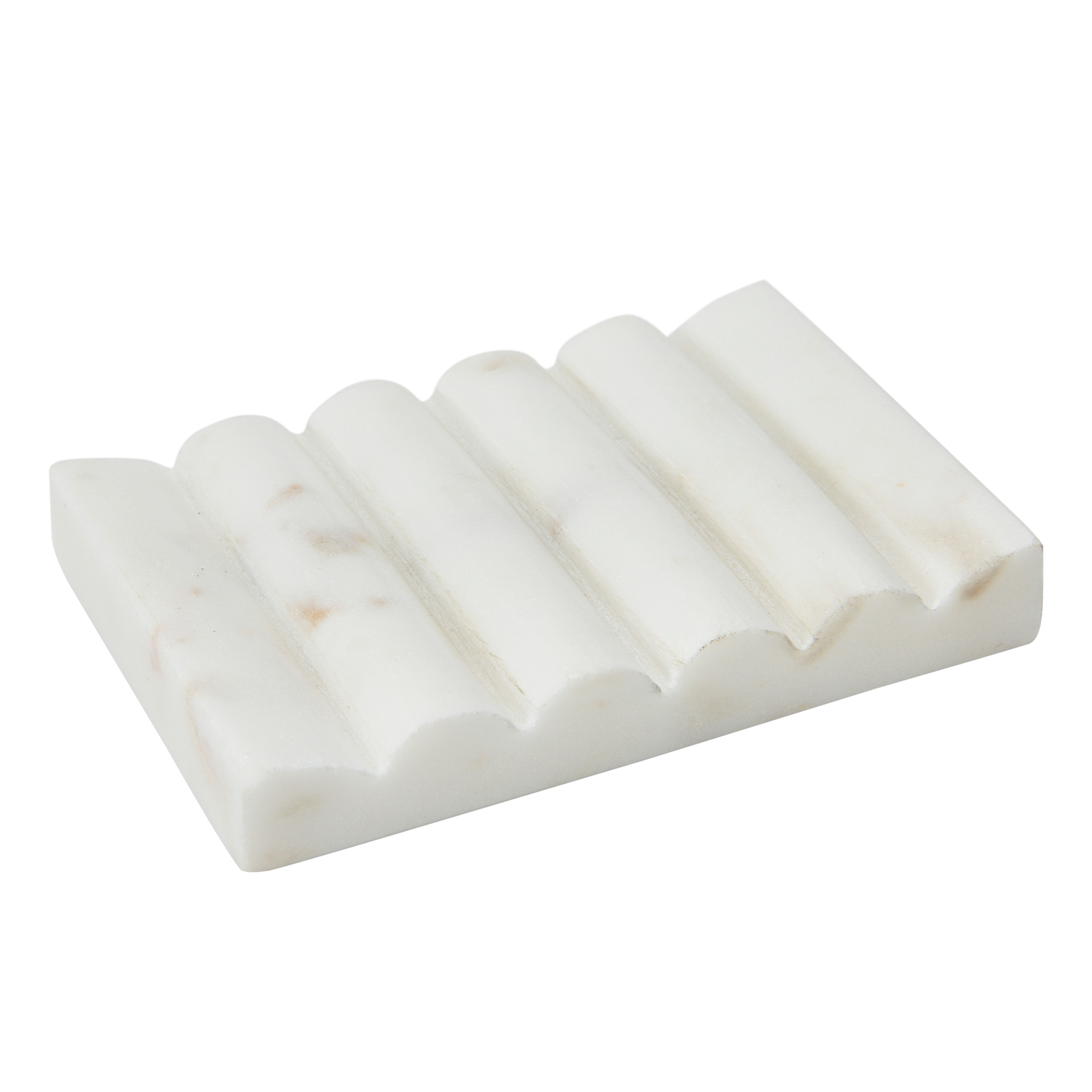 Storied Home Contemporary Carved Marble Soap Dish For Bathrooms In White
