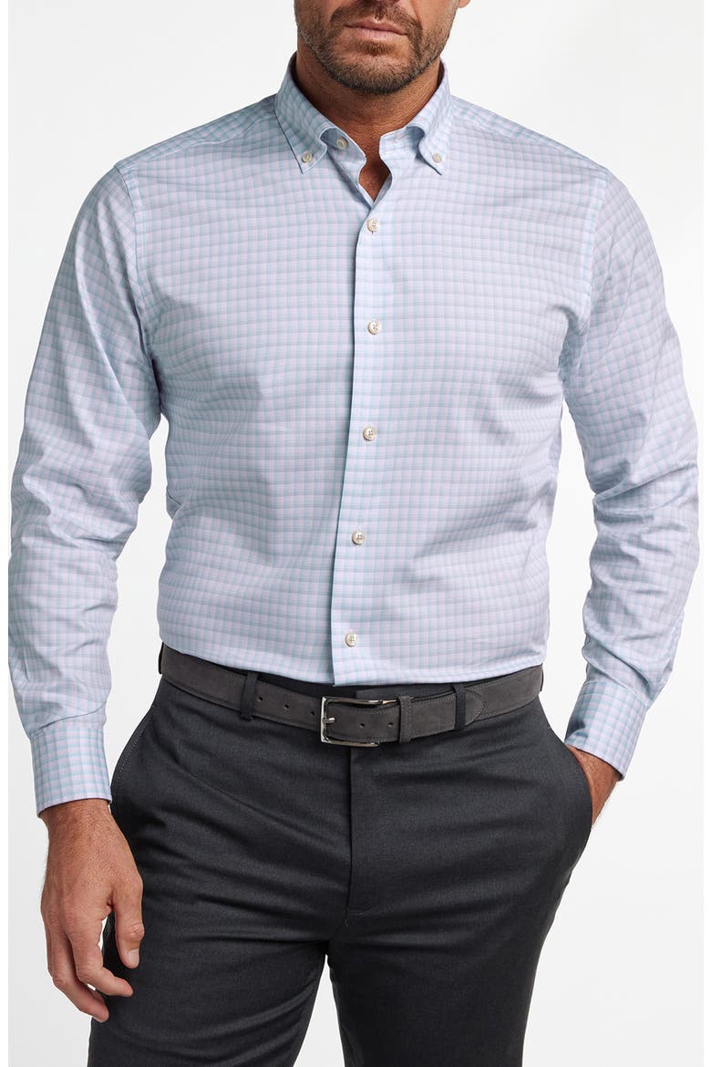 Twill Check Cotton Sport Shirt, Main, color, PINK/ SKY