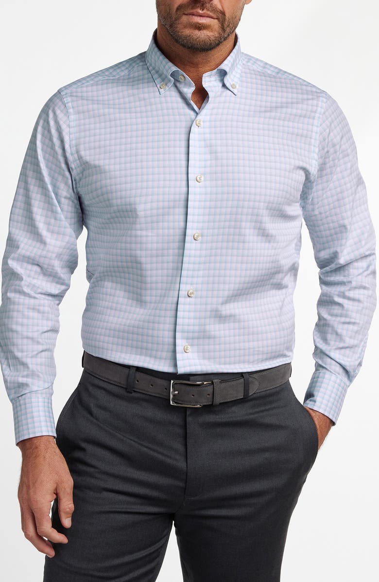 David Donahue Twill Check Cotton Sport Shirt, Main, color, Pink/ Sky