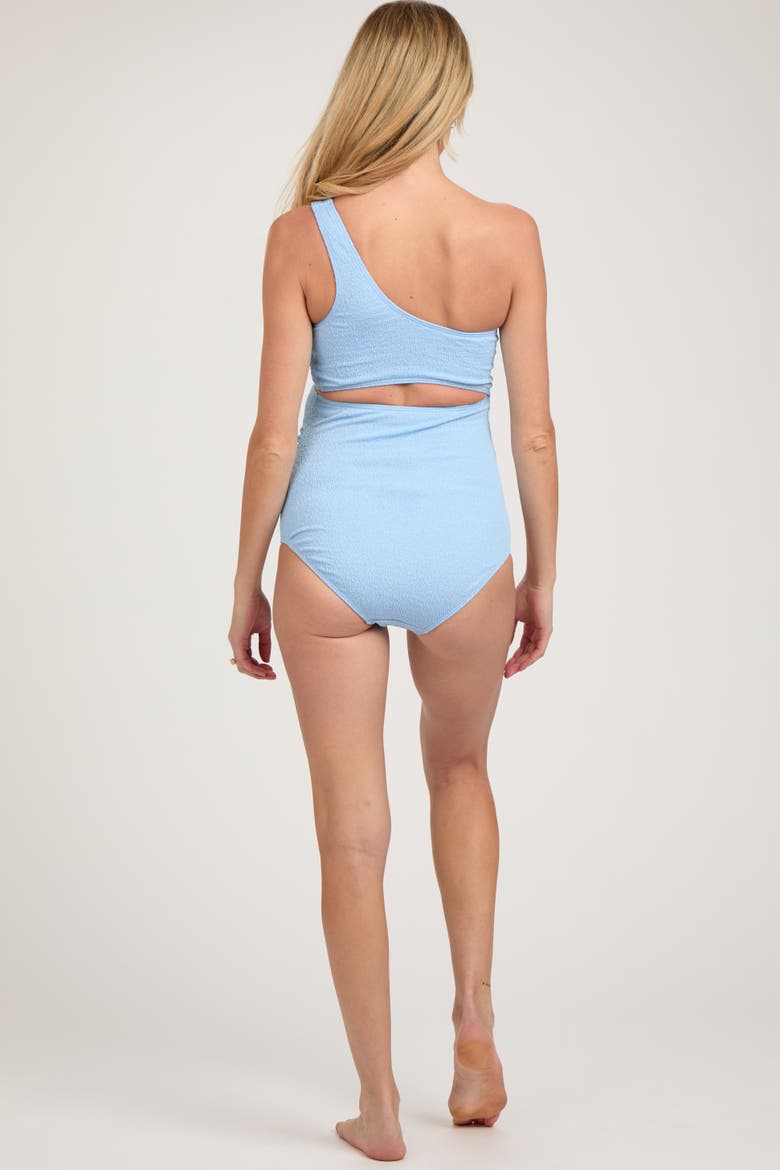 Asymmetrical One Shoulder Side Cutout One-Piece Maternity Swimsuit, Alternate, color, Light Blue