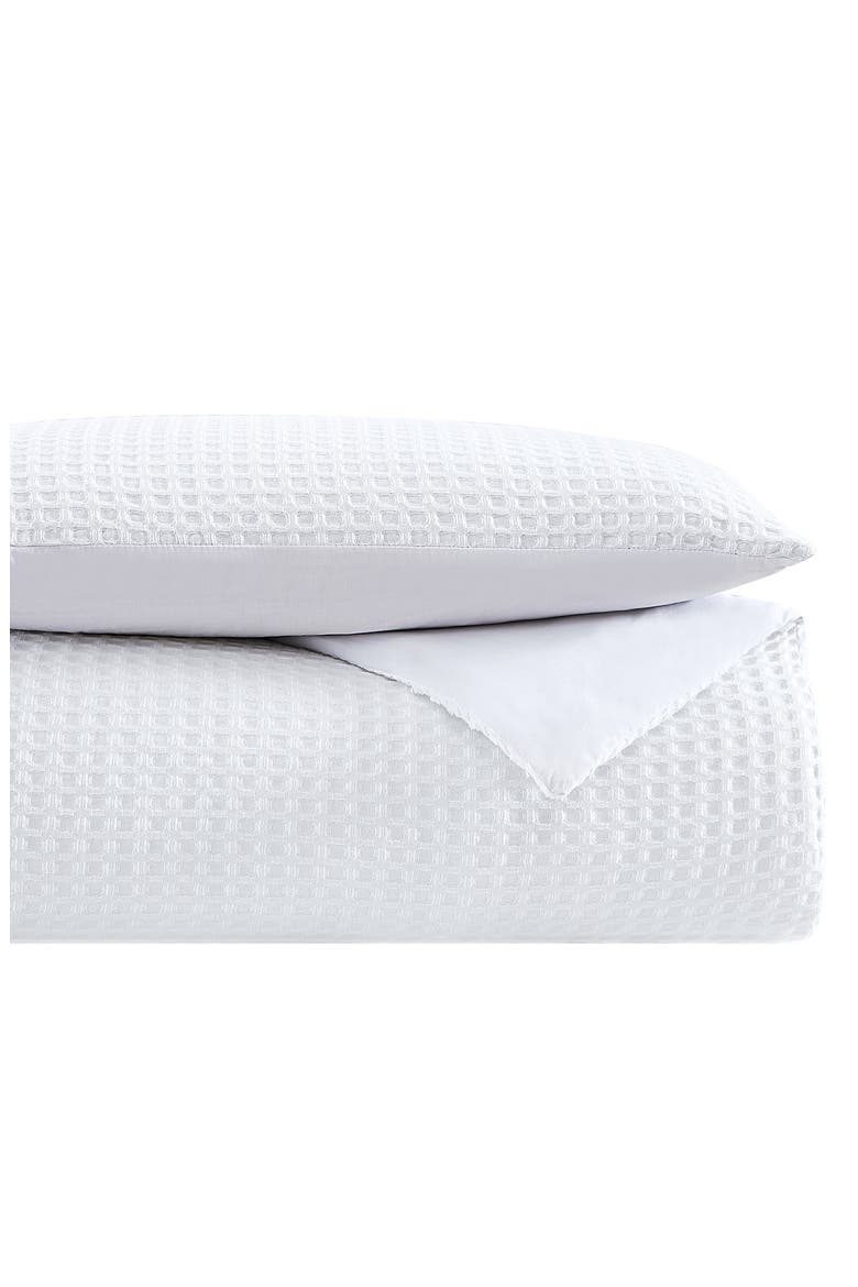 100% Cotton Waffle Duvet Cover Set, Alternate, color, WHITE