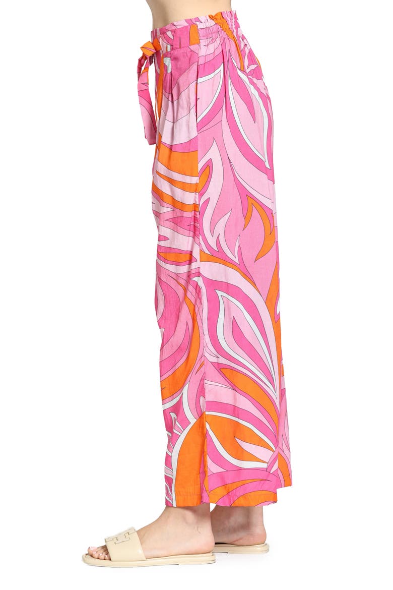 Print Tie Waist Crop Wide Leg Pants, Alternate, color, PINK/ ORANGE MULTI