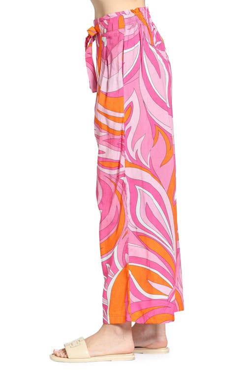 Apny Print Tie Waist Crop Wide Leg Pants In Pink