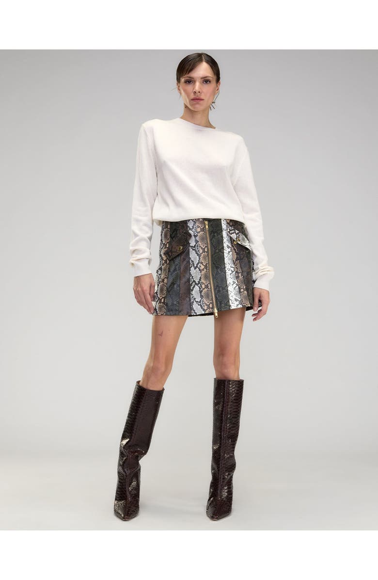 Cynthia Rowley Snake-Embossed Vegan Leather Skirt, Alternate, color,