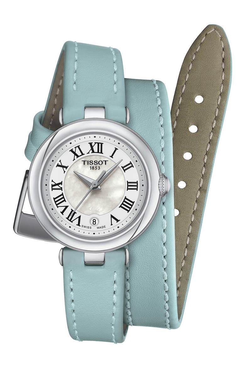 Bellissima Leather Strap Watch, 26mm, Main, color, BLUE