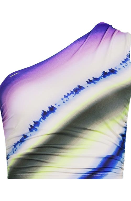 Lands' End Ruched One Shoulder Midkini Swimsuit Top In Egret White Ombre Stripes
