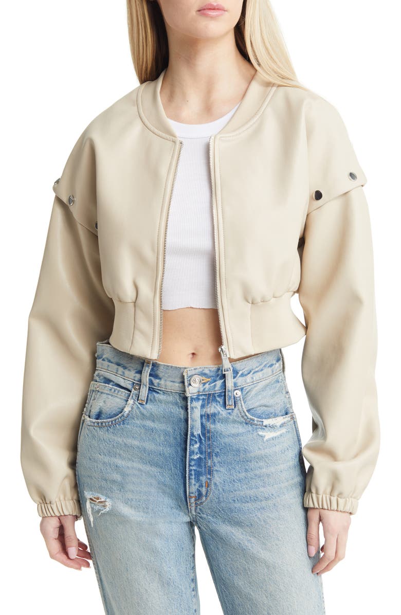 AZALEA WANG Stud Detail Faux Leather Bomber Jacket, Main, color, 