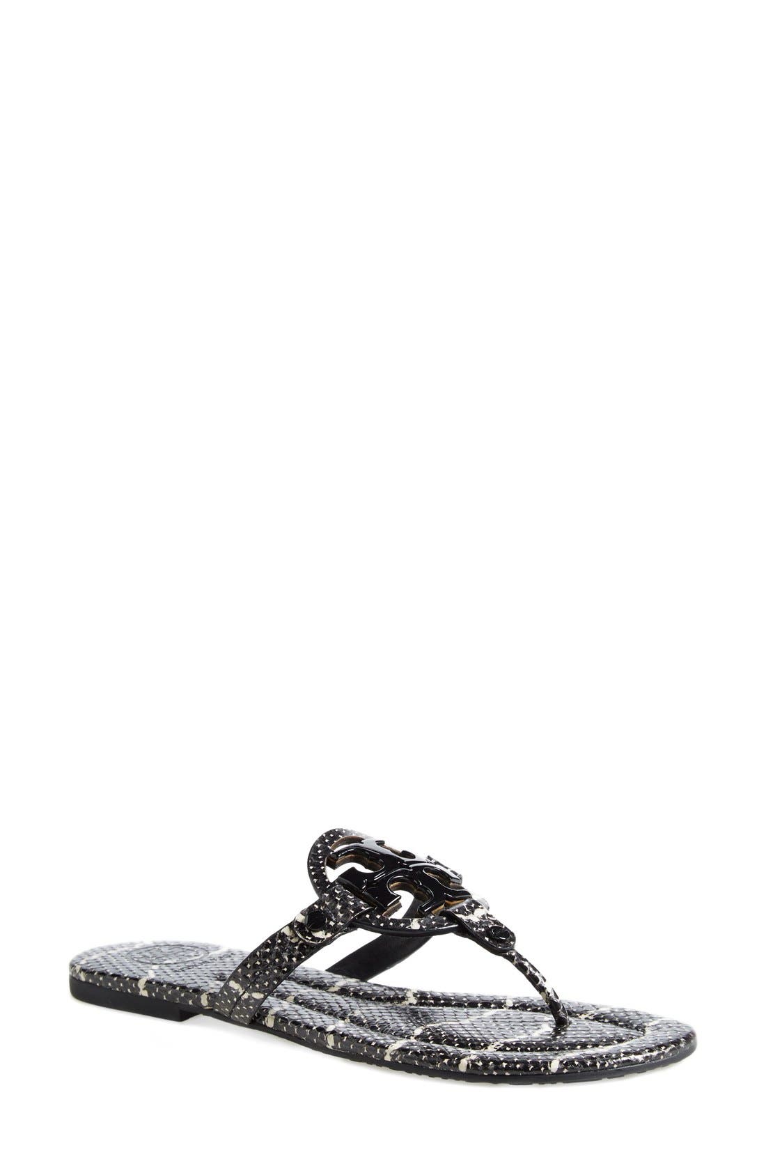 Tory Burch 'Miller 2' Snake Embossed Leather Sandal, Main, color, 