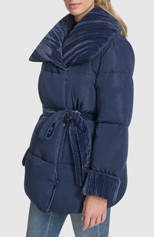 Andrew Marc Emerson Velvet Lined Puffer Coat In Blue
