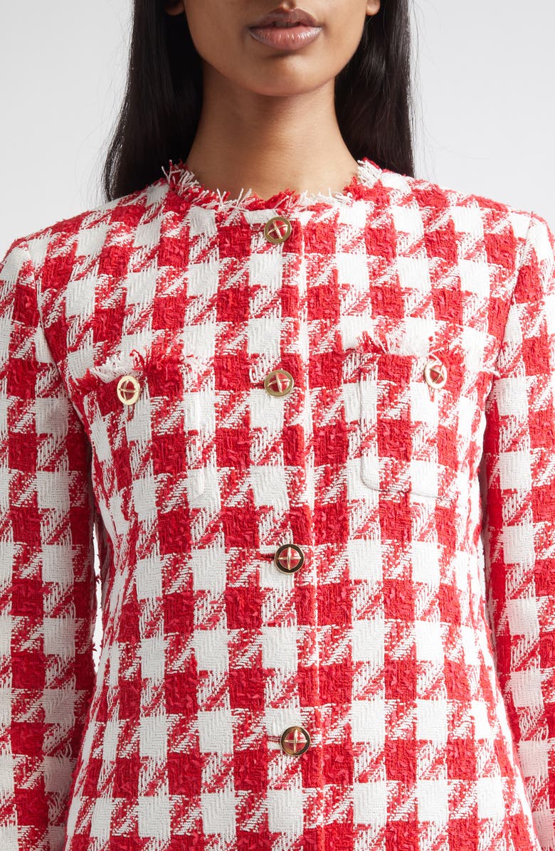 ST. JOHN Lora Textured Gingham Tweed Jacket, Alternate, color, Scarlet/ Bright White