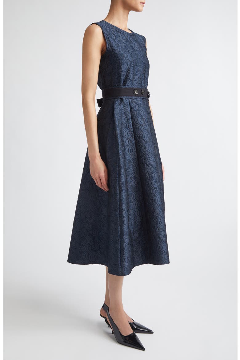 Jacquard Belted Midi Dress, Alternate, color, MIDNIGHT BLUE