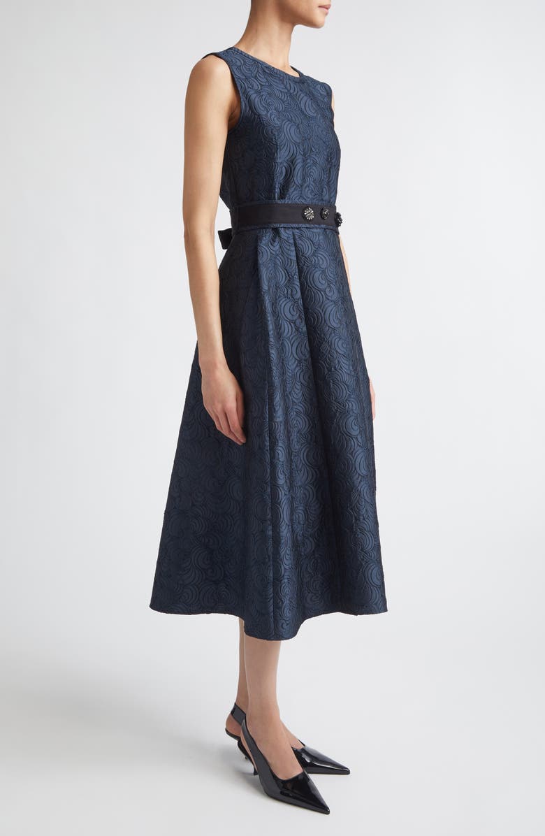 Max Mara Jacquard Belted Midi Dress, Alternate, color, Midnight Blue