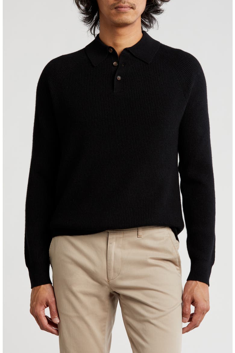 Rib Cashmere Polo Sweater, Main, color, BLK