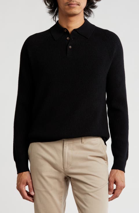 Rib Cashmere Polo Sweater