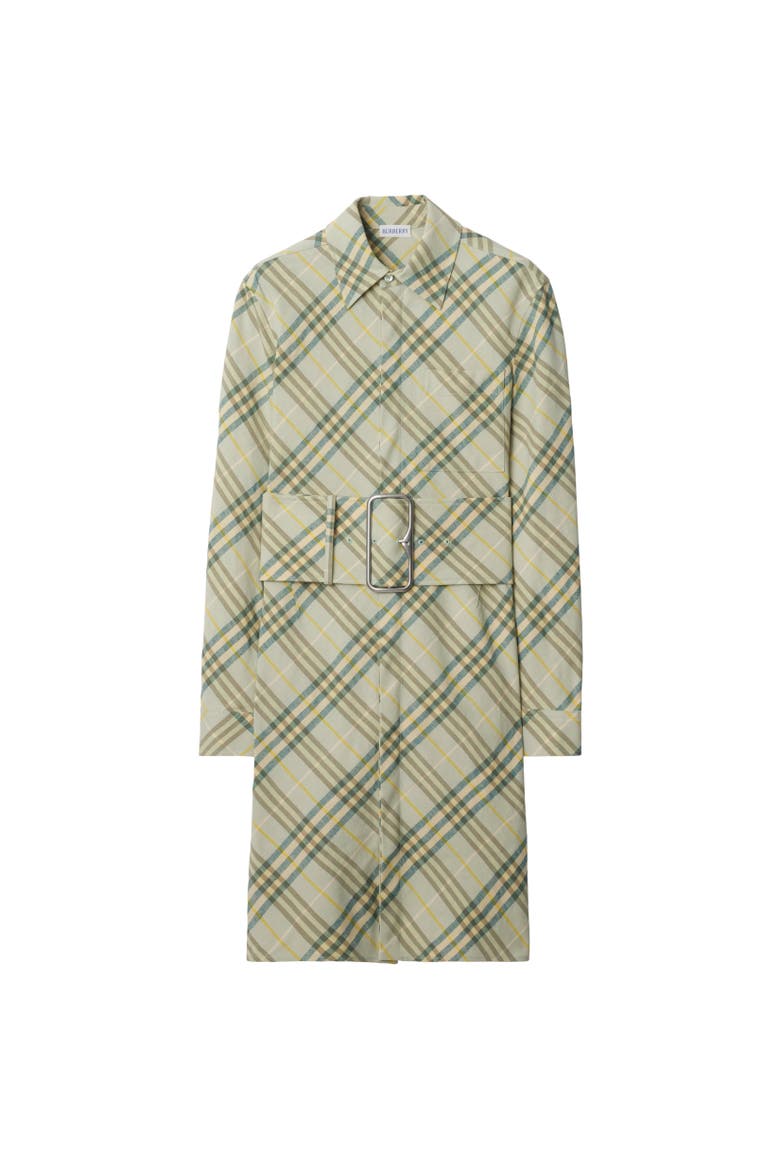 Check Stretch Linen Shirt Dress, Alternate, color, Breeze