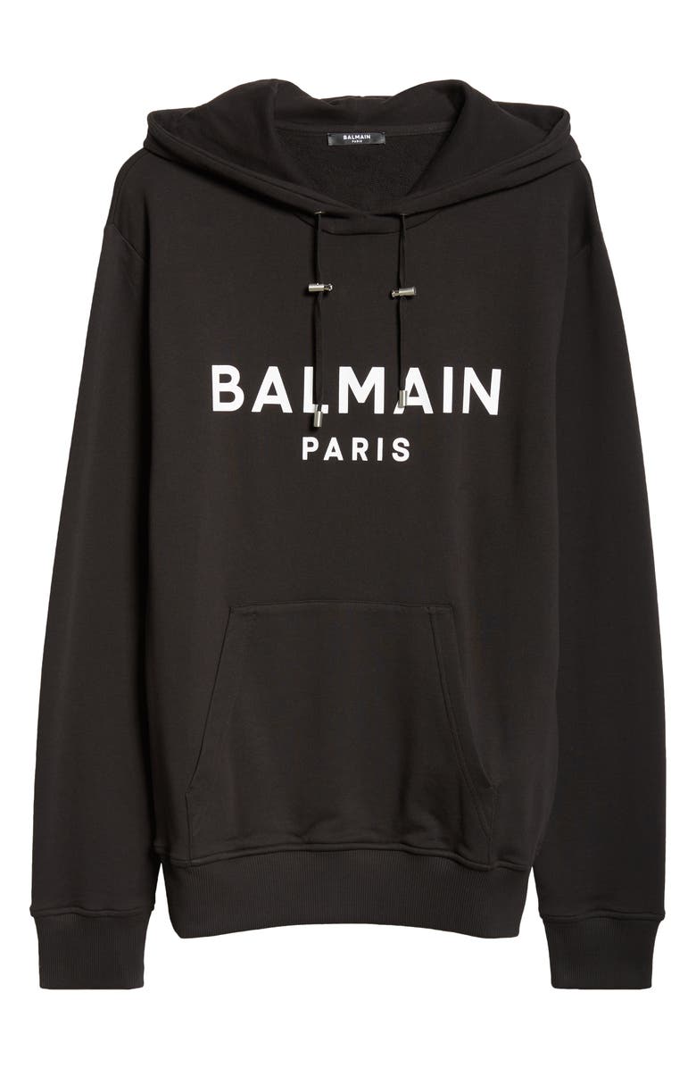 Balmain Logo Organic Cotton Graphic Hoodie, Alternate, color, Black/ White
